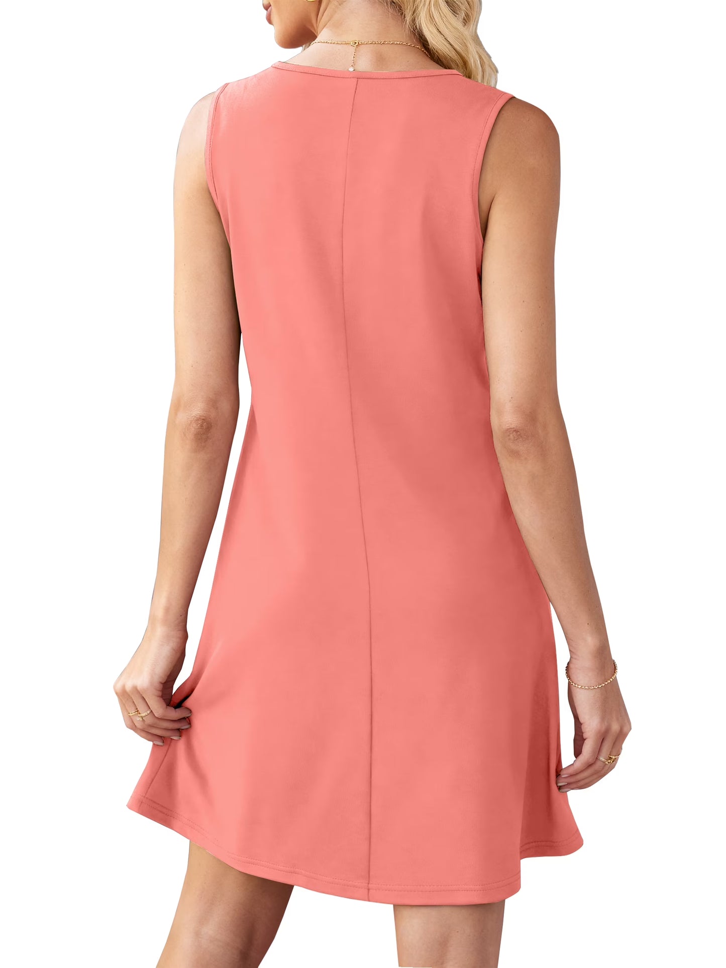 Pleated Tank Dresses for Women Fashion Summer Sleeveless Sundress Casual Beach Dress with Pockets