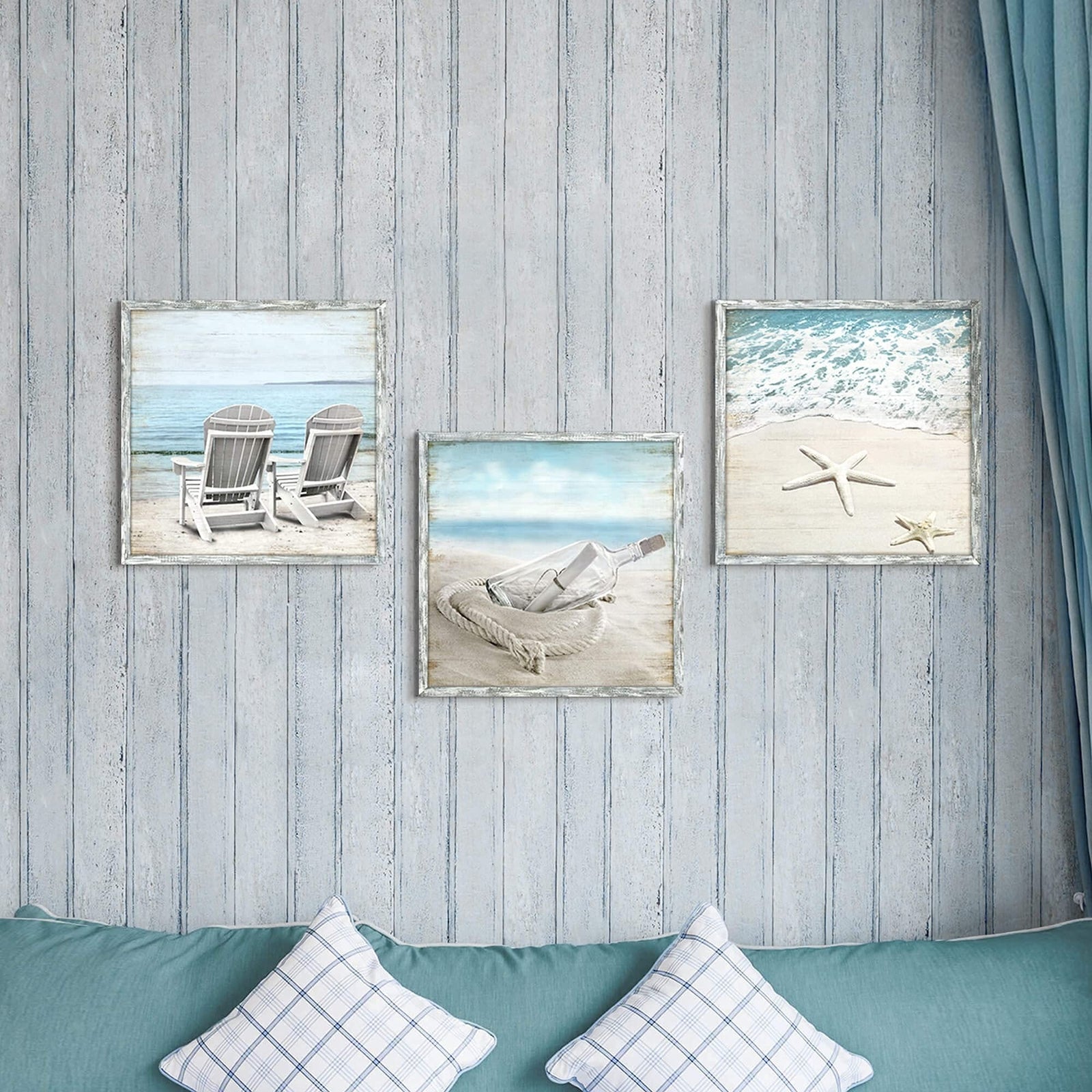 Coastal Pictures Framed Wall Artwork: Seascape Wall Decor Set of 3 Beach Chai...