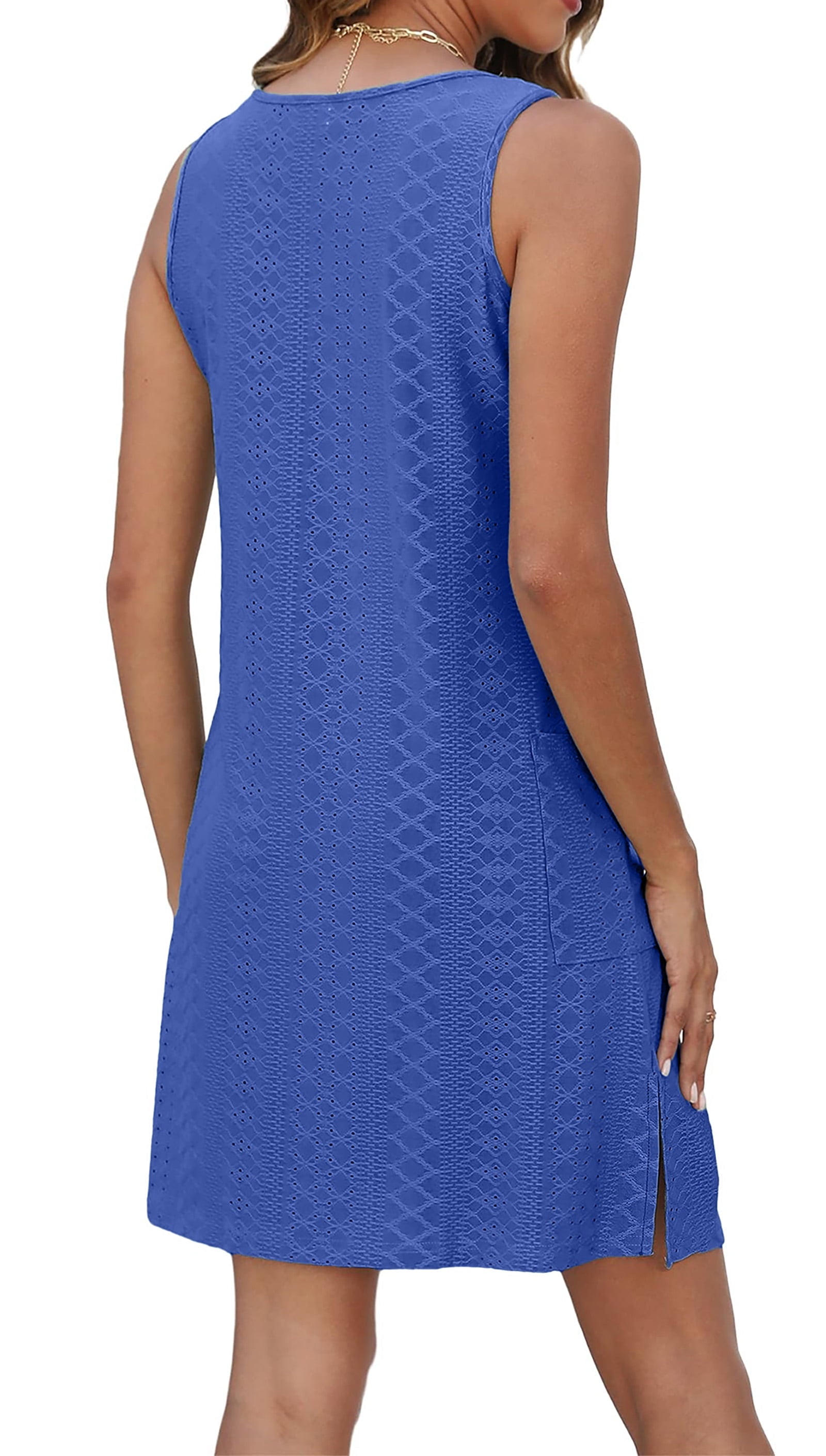 Eyelet Summer Dresses for Women Casual Loose Sleeveless Sundresses Beach Tank Dresses with Pockets