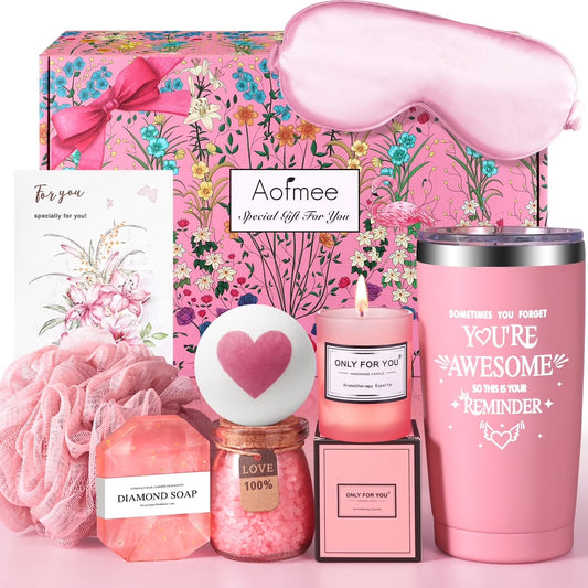 Gift Baskets for Women, 8 Pcs Rose Bath and Body Care Set, Beauty Spa Birthday Mother'S Day Gifts for Her, Pink