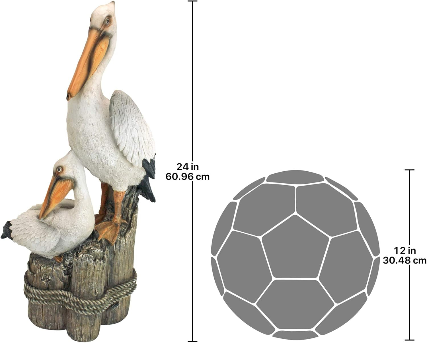 Coastal Decor Ocean'S Perch Pelicans Garden Bird Statue, 9 Inch Wide, 24 Inch Tall, Cast Stone Resin, Full Color Finish