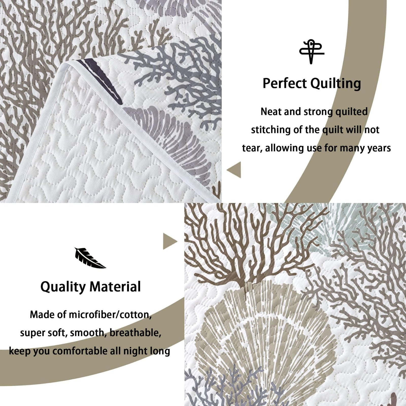 Tritard 3 Piece Coastal Quilt Sets King Size - Reversible Microfiber Quilts W...