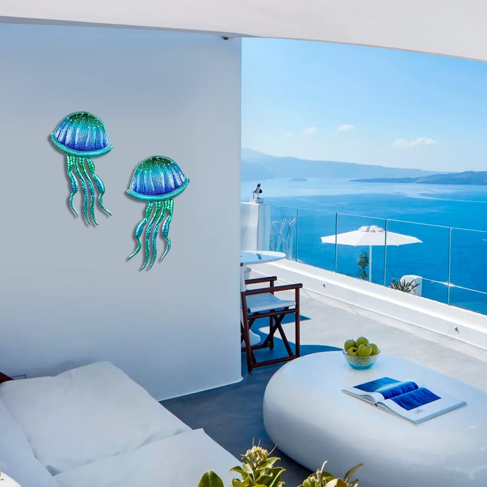 2 Pack Metal Jellyfish Wall Decor-Blue Jellyfish Ocean Wall Art for Bedroom,Bathroom,Kitchen 7.8 X 15 Inches