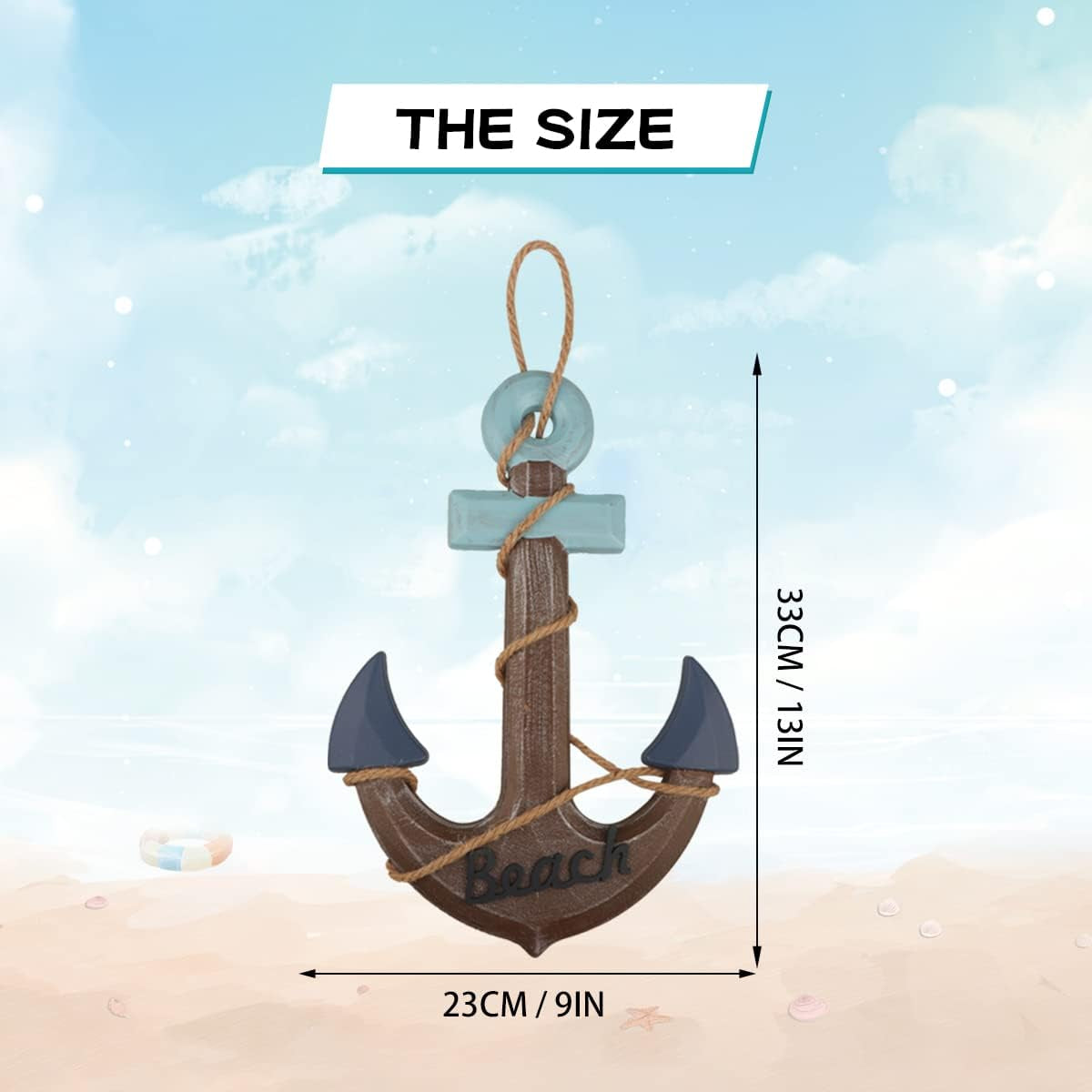 2 Pack 13" Nautical Beach Wooden Ship Wheel and 13" Wooden Anchor with Rope Nautical Boat Steering Wheel Rudder Anchor Wall Art Decor Door Hanging Ornament Beach Theme Home Decoration(Retro Brown)