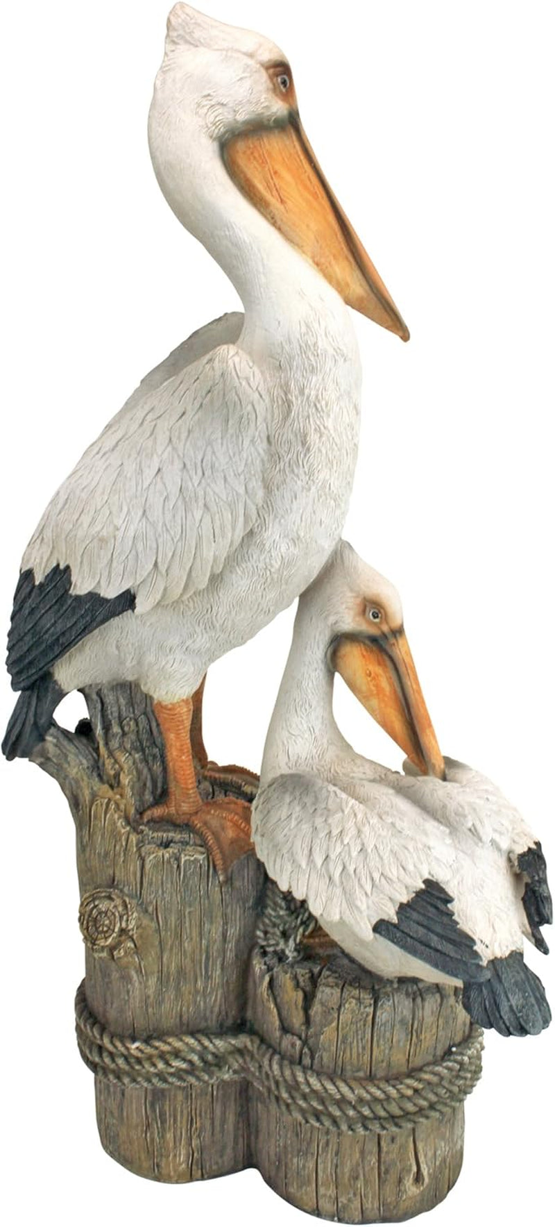 Coastal Decor Ocean'S Perch Pelicans Garden Bird Statue, 9 Inch Wide, 24 Inch Tall, Cast Stone Resin, Full Color Finish