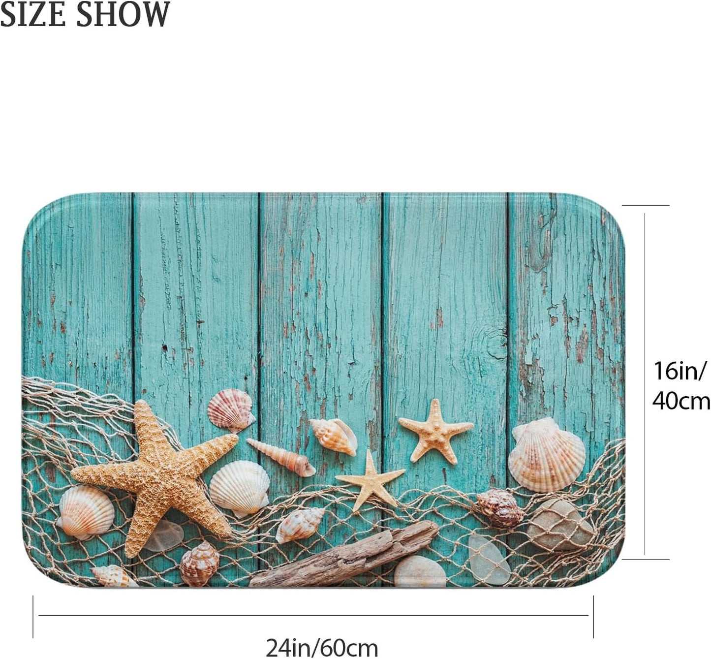Bath Mat for Bathroom, Beach Seashells Starfish Sand Washable Cover Floor Rug Carpets Floor Mat Bathroom Decorations 16X24 Inches for Kitchen Bedroom Indoor