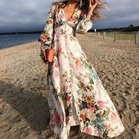 Hyacinth - Floral Print Elegant Flowing Summer Dress