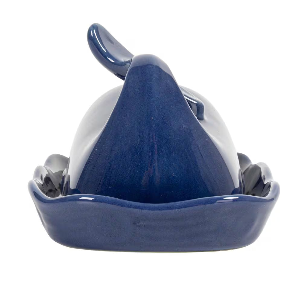 6 Oz. Coastal Stoneware Whale Shaped Butter Dish in Navy Blue