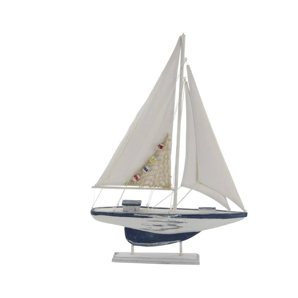 Oriana White 17 In. X 25 In. Wood Sail Boat Sculpture (Set of 2)