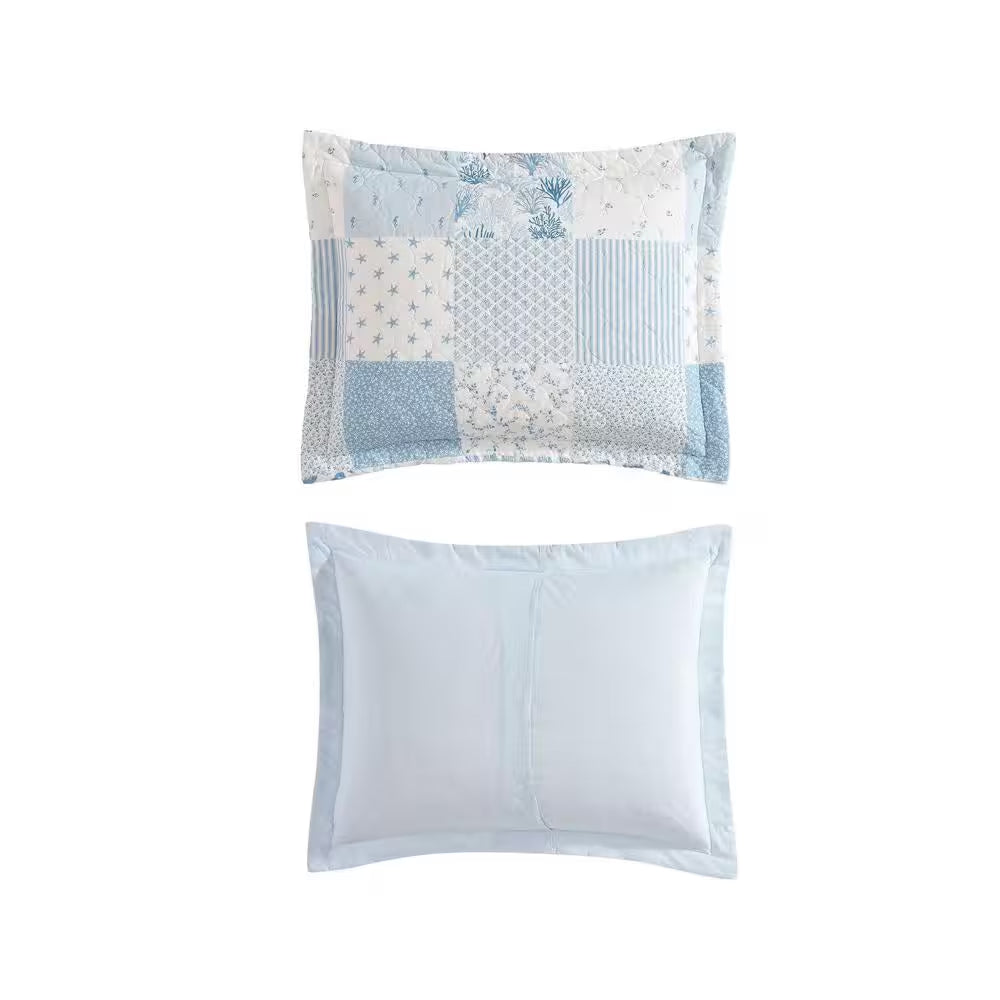 Colleen'S Coastal Patchwork 2-Piece Blue 100% Cotton Twin Quilt Set