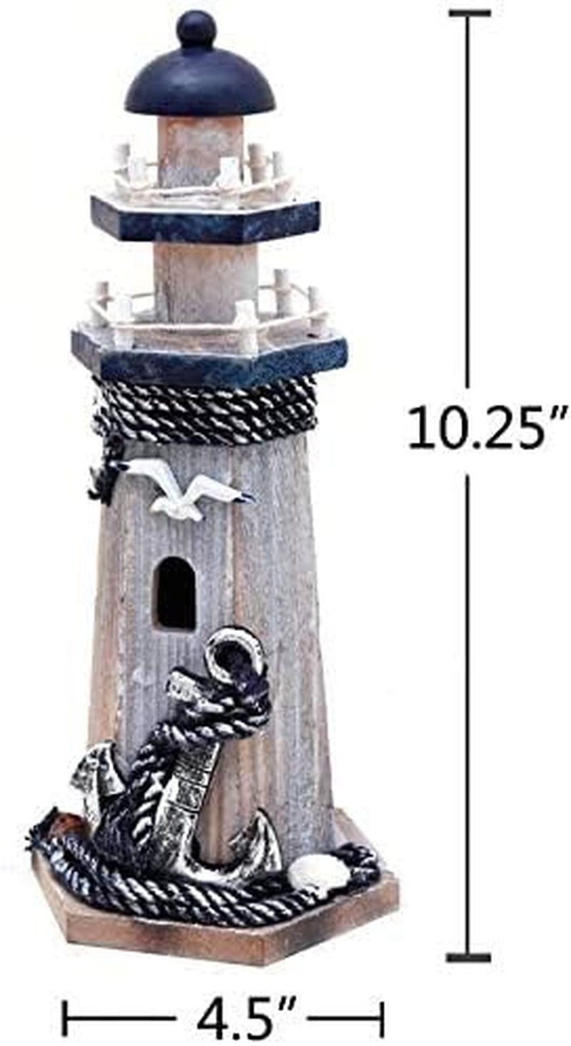 Lighthouse Decor Nautical Decoration Wood Light House Figurine Beach House Coastal Decor Table Ocean Seaside Theme Home Lake House Bathroom Shelf Centerpiece 10.25" Blue