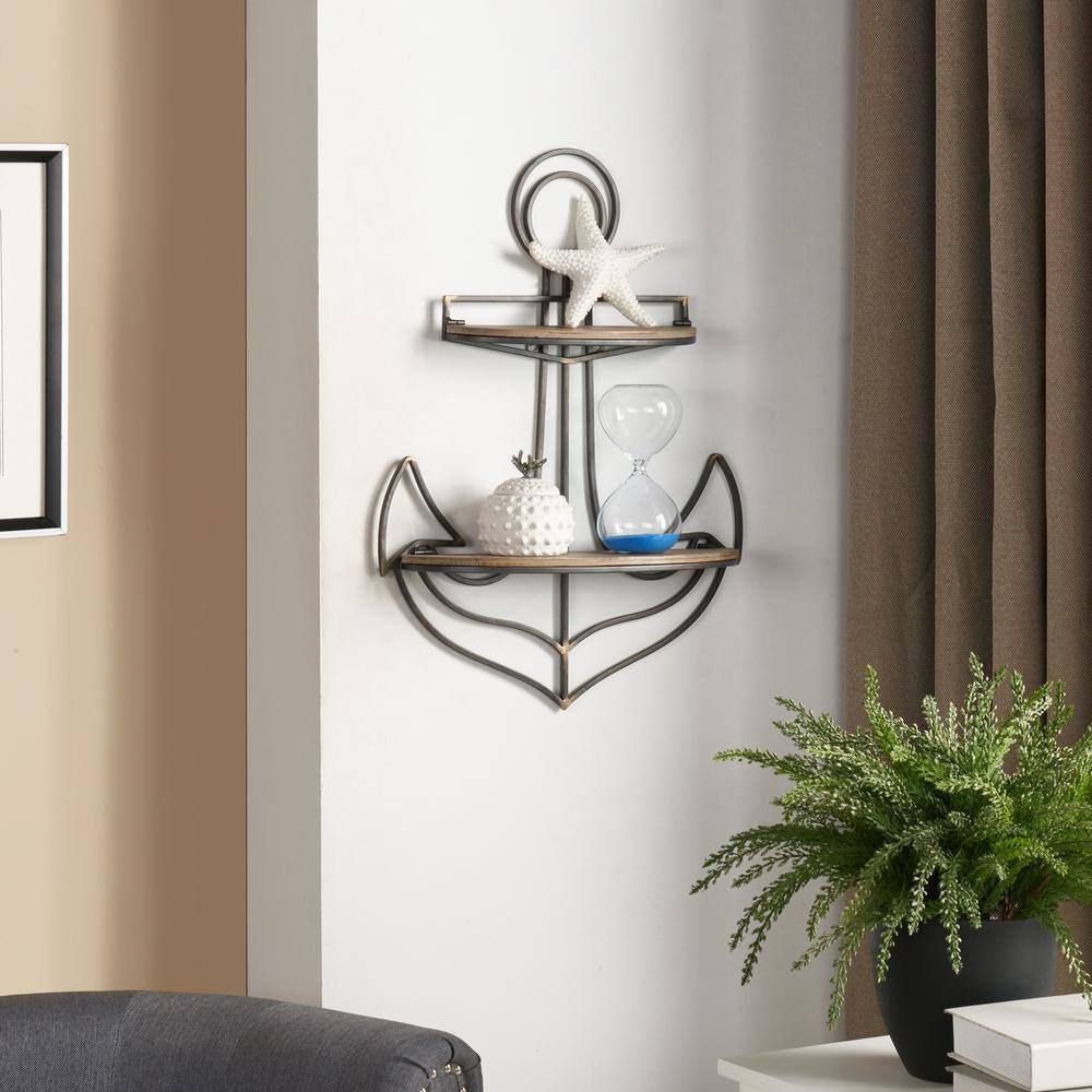 Anchor Wood and Metal Floating Wall Shelf