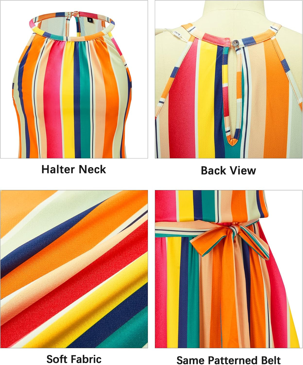 Womens 2026 Summer Dress Halter Wedding Guest Casual Beach Vacation Outfits Belted Sundresses with Pockets