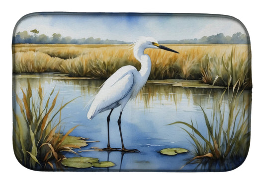 Snowy Egret in Coastal Marshes Dish Drying Mat