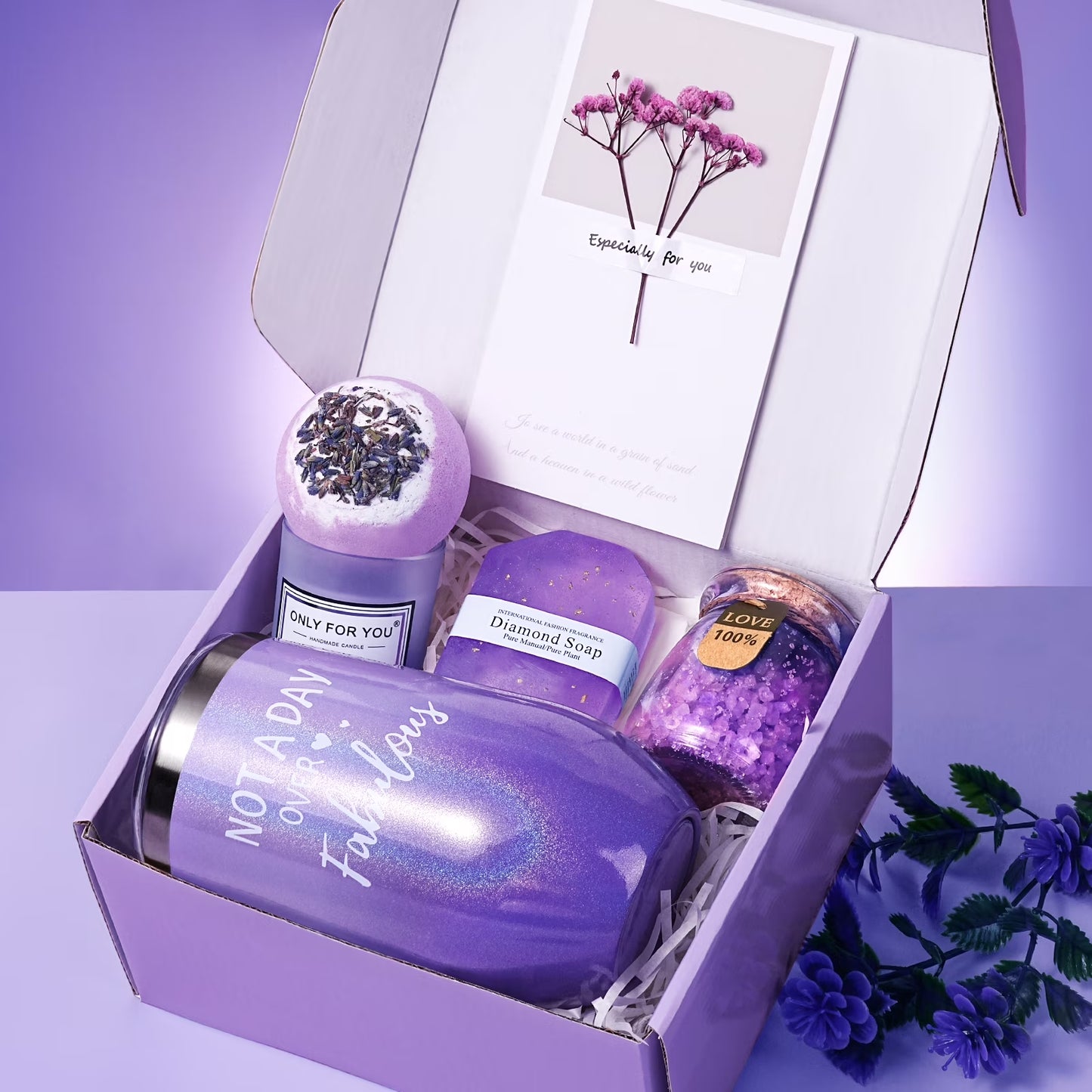 Gifts for Mom,Women,Wife, Girlfriend, Sister, Friends, Her -Mothers Day Gifts ,Unique Birthday, Christmas, Valentine'S Day - Initial Lavender Spa Gift Basket Set (Purple)