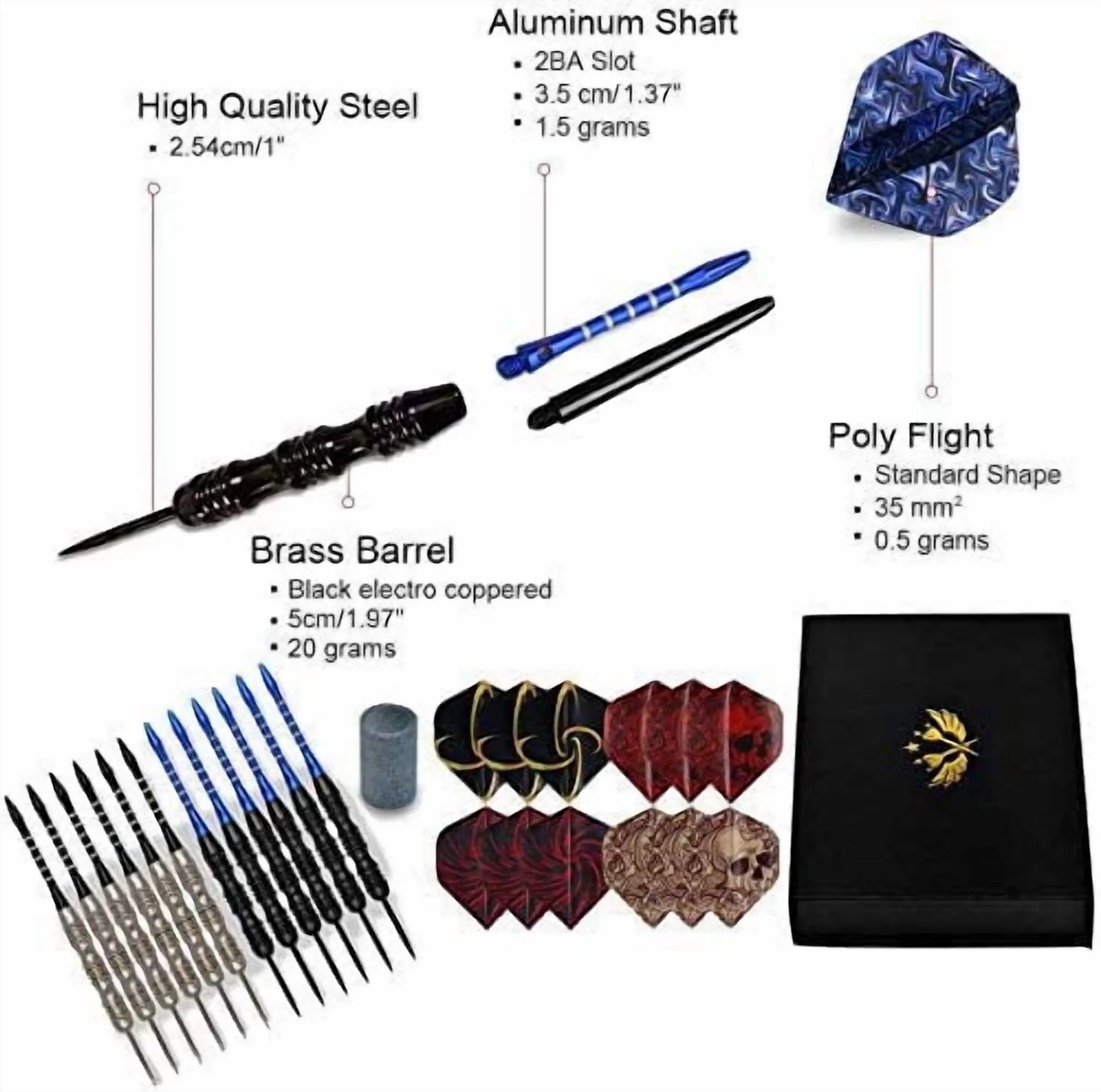 Steel Tip Darts Set 12 Pack 22 Grams with 2 Style Flights and Darts Sharpener, Gift Box