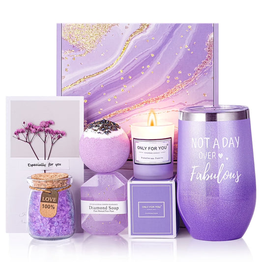 Gifts for Mom,Women,Wife, Girlfriend, Sister, Friends, Her -Mothers Day Gifts ,Unique Birthday, Christmas, Valentine'S Day - Initial Lavender Spa Gift Basket Set (Purple)