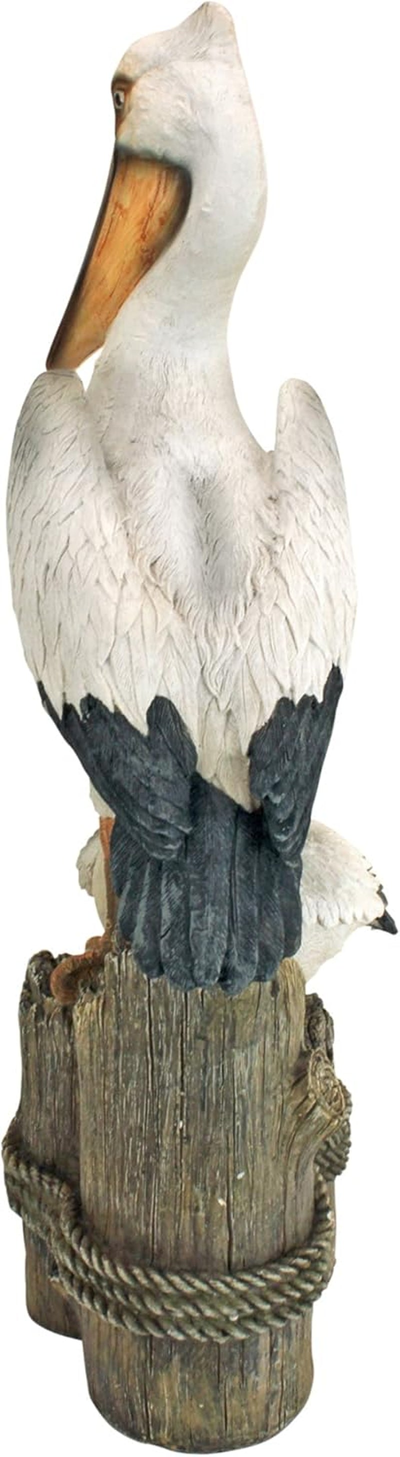 Coastal Decor Ocean'S Perch Pelicans Garden Bird Statue, 9 Inch Wide, 24 Inch Tall, Cast Stone Resin, Full Color Finish