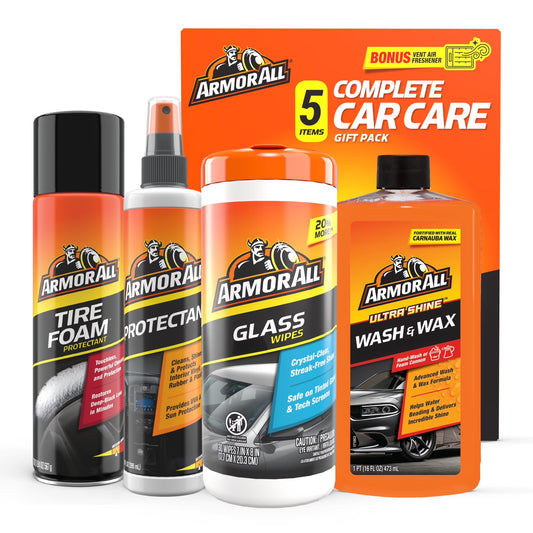 Complete Car Cleaning Care Kit for Car Detailing plus Bonus Air Freshener, 5 Piece Set