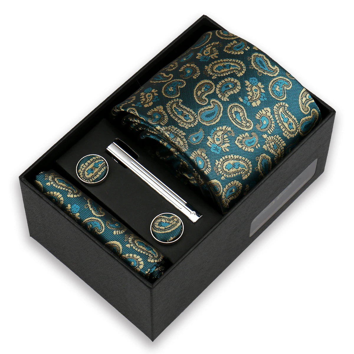 Luxury Tie Set for Men Wedding Gift Box Business Party Fashion Men Tie Set Paisley Handchief Cufflink Tie-Clip Suit Gift for Man