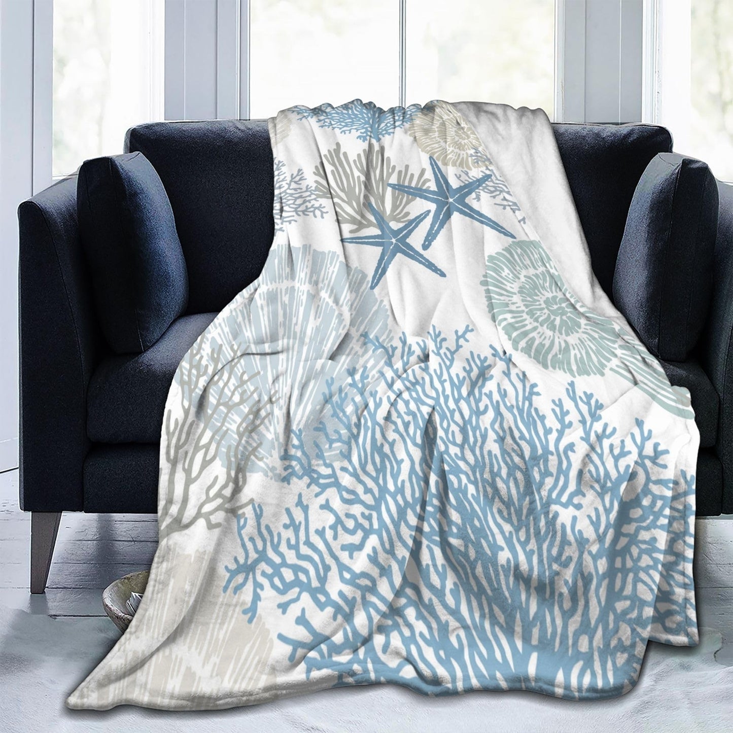 Nautical Coastal Blanket Starfish Seashell Coral Beach Themed Throw Blankets ...