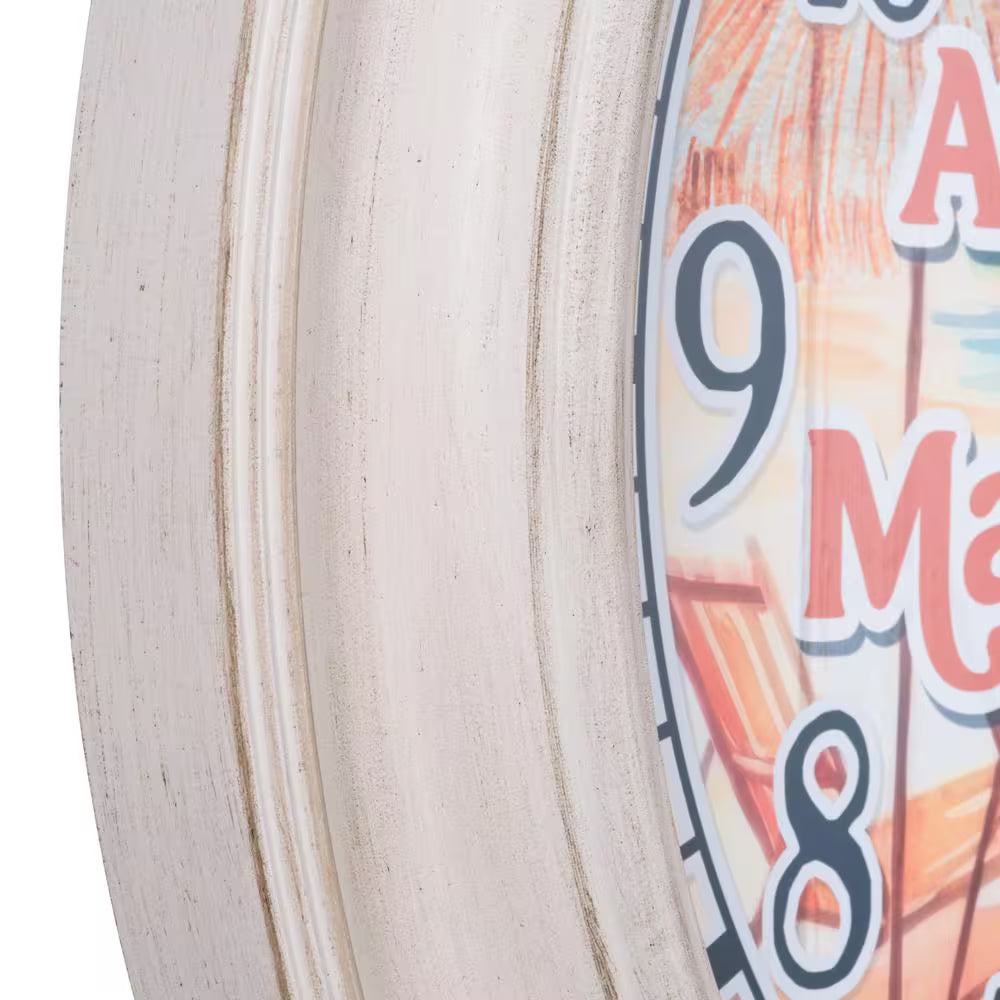26.2 In. Indoor/Outdoor Whitewashed Margaritaville Analog Quartz Wall Clock with Temperature
