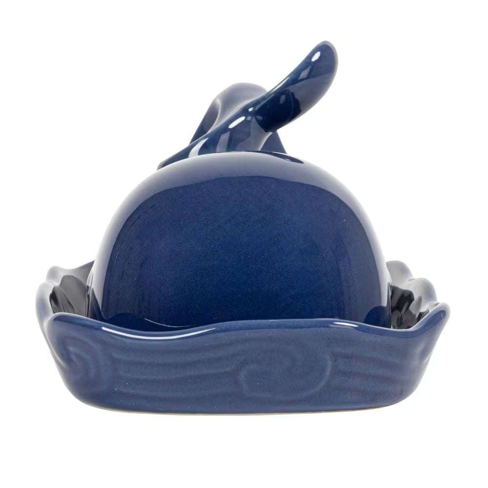 6 Oz. Coastal Stoneware Whale Shaped Butter Dish in Navy Blue