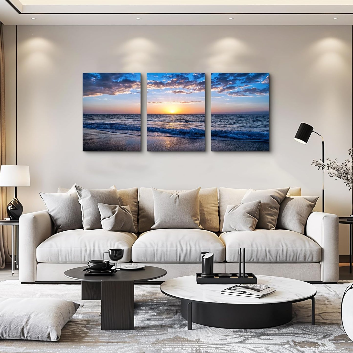 Set of 3 Wall Art Canvas Prints, Beach Sunrise Sunset Pictures Wall Decor Ocean Waves Nature Seascape Poster Coastal Landscape Painting for Living Room, Bedroom, Office Home Decor