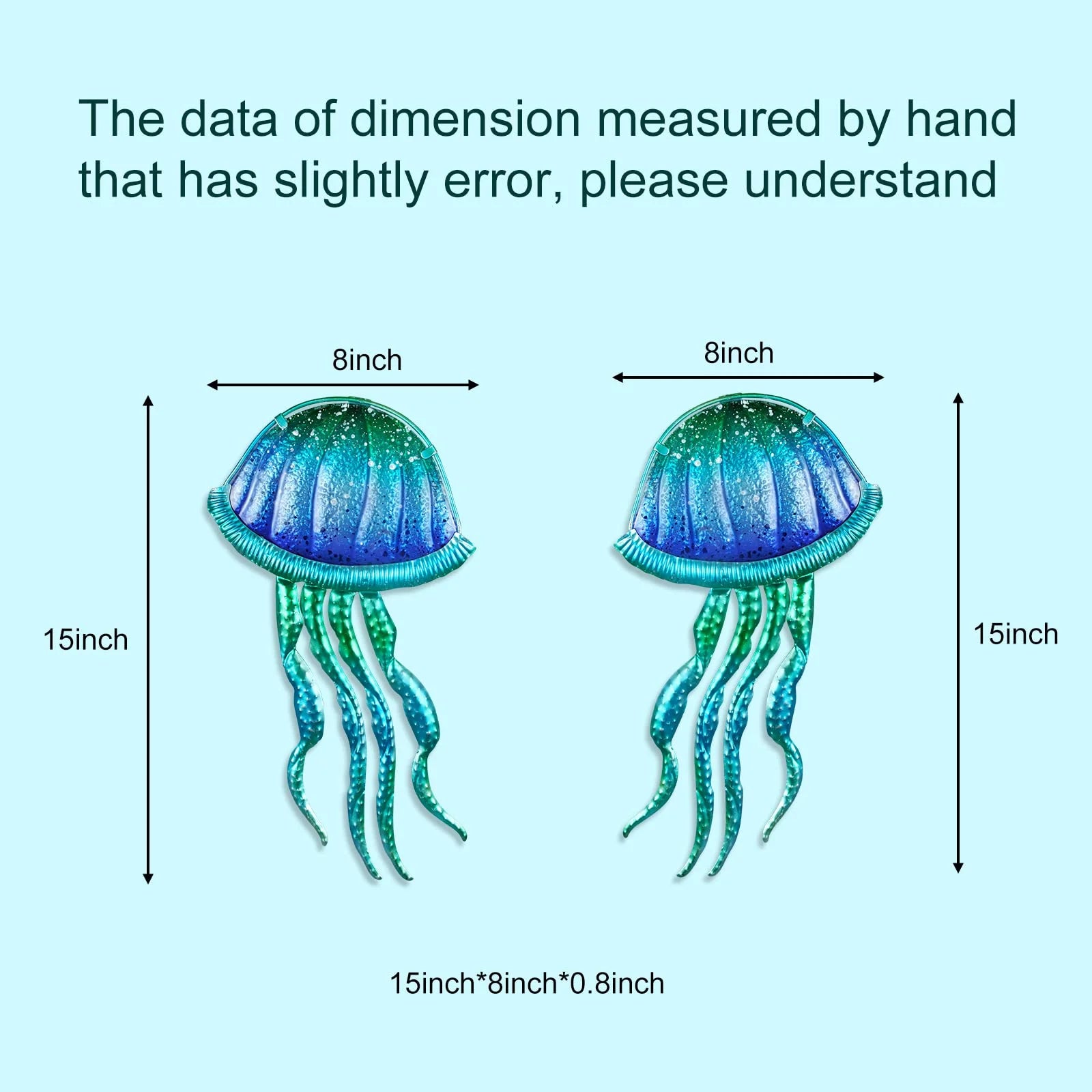 2 Pack Metal Jellyfish Wall Decor-Blue Jellyfish Ocean Wall Art for Bedroom,Bathroom,Kitchen 7.8 X 15 Inches