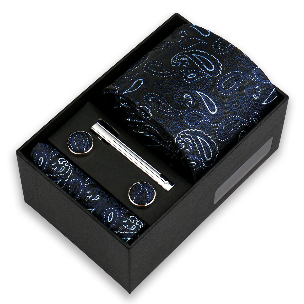 Luxury Tie Set for Men Wedding Gift Box Business Party Fashion Men Tie Set Paisley Handchief Cufflink Tie-Clip Suit Gift for Man