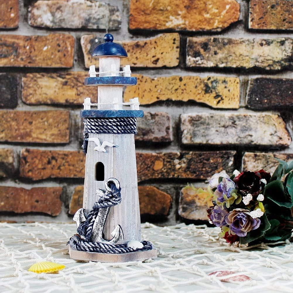 Lighthouse Decor Nautical Decoration Wood Light House Figurine Beach House Coastal Decor Table Ocean Seaside Theme Home Lake House Bathroom Shelf Centerpiece 10.25" Blue