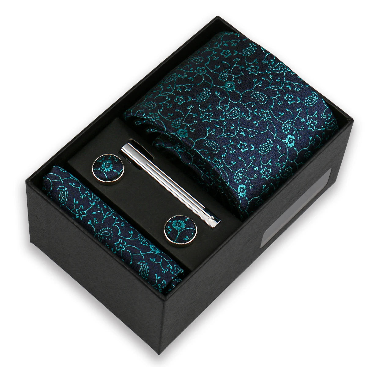 Luxury Tie Set for Men Wedding Gift Box Business Party Fashion Men Tie Set Paisley Handchief Cufflink Tie-Clip Suit Gift for Man
