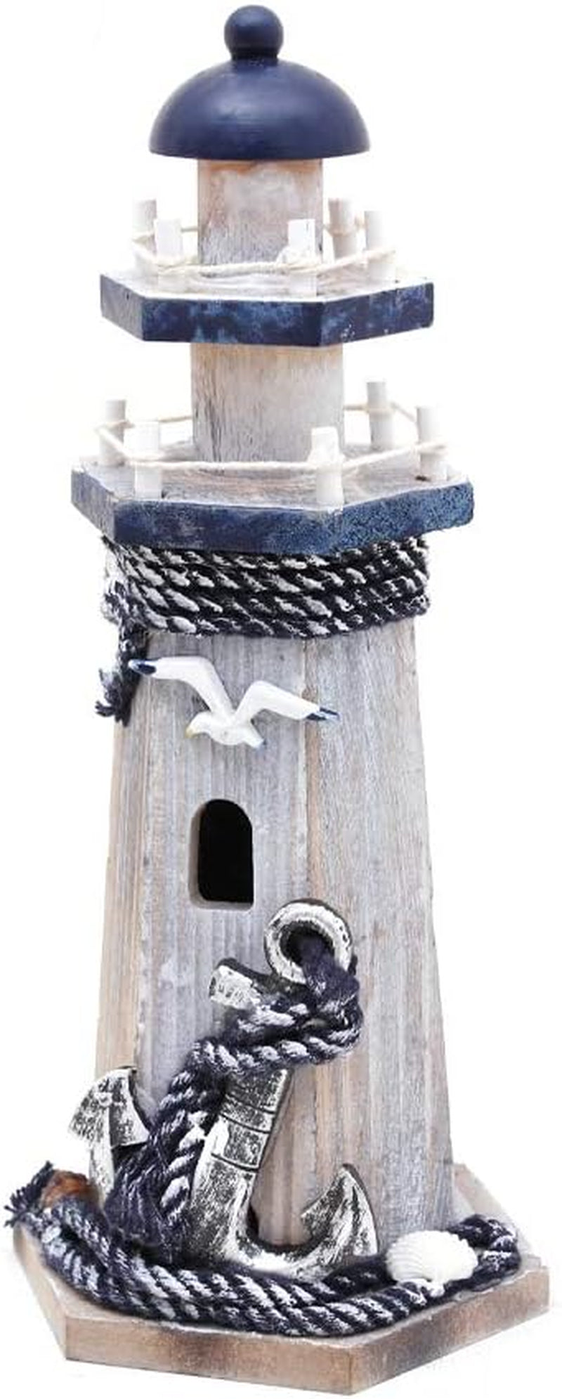 Lighthouse Decor Nautical Decoration Wood Light House Figurine Beach House Coastal Decor Table Ocean Seaside Theme Home Lake House Bathroom Shelf Centerpiece 10.25" Blue
