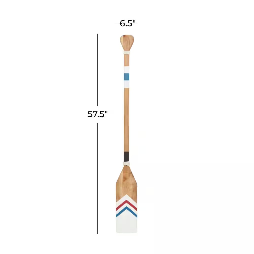 7 In. X 58 In. Wood White Novelty Canoe Oar Paddle Wall Decor with Arrow and Stripe Patterns