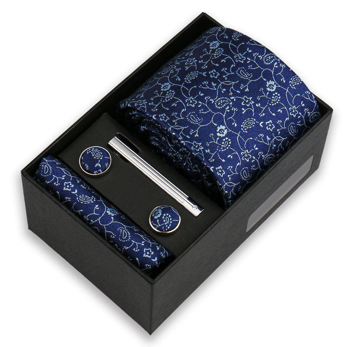 Luxury Tie Set for Men Wedding Gift Box Business Party Fashion Men Tie Set Paisley Handchief Cufflink Tie-Clip Suit Gift for Man