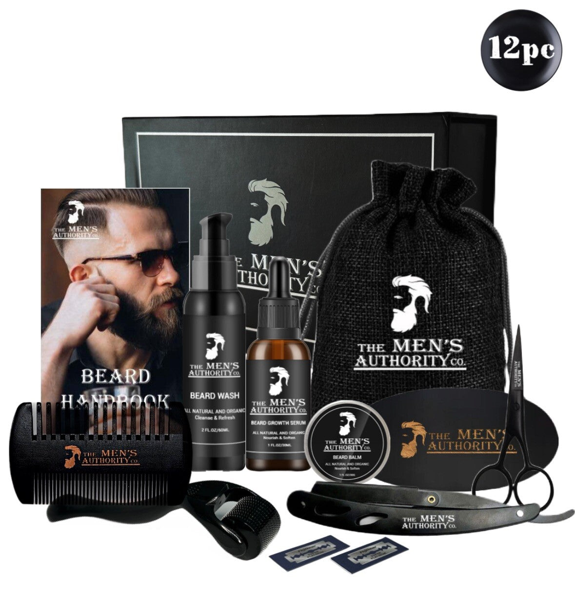 NIB Beard Growth Kit for Men Derma Roller Oil Serum Wash Balm Boosts Beard Wash