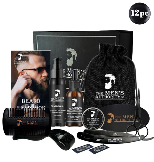 NIB Beard Growth Kit for Men Derma Roller Oil Serum Wash Balm Boosts Beard Wash