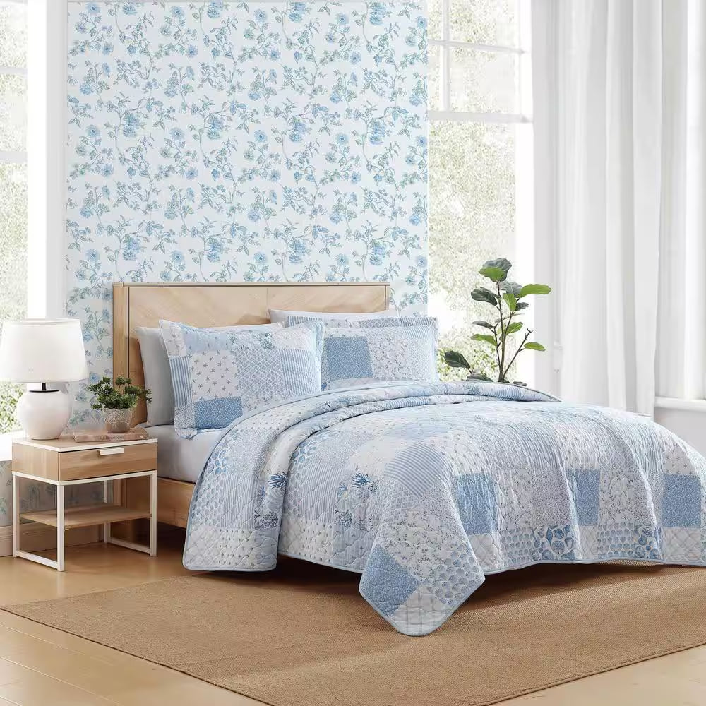 Colleen'S Coastal Patchwork 2-Piece Blue 100% Cotton Twin Quilt Set
