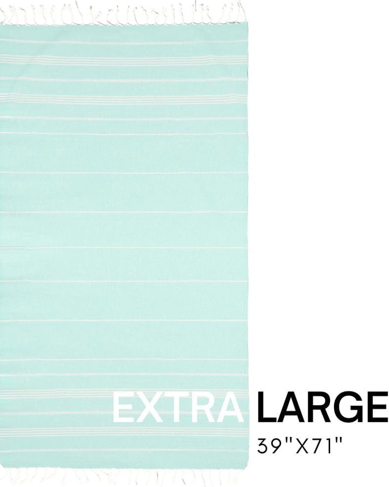 Turkish Beach Towel with Travel Bag 39 X 71 Quick Dry Sand Free Lightweight Large Oversized Towels Light - (Aqua with Blue Floral Bag)