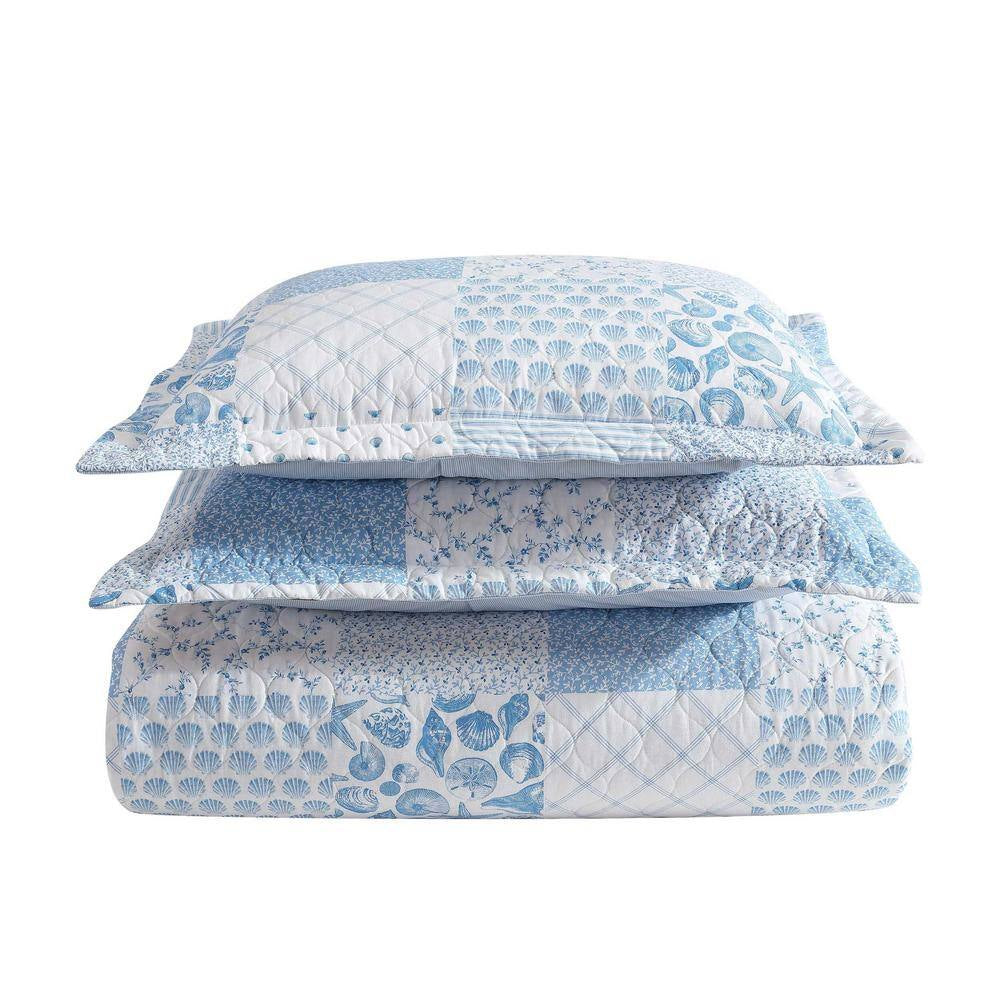 Colleen'S Coastal Patchwork 2-Piece Blue 100% Cotton Twin Quilt Set