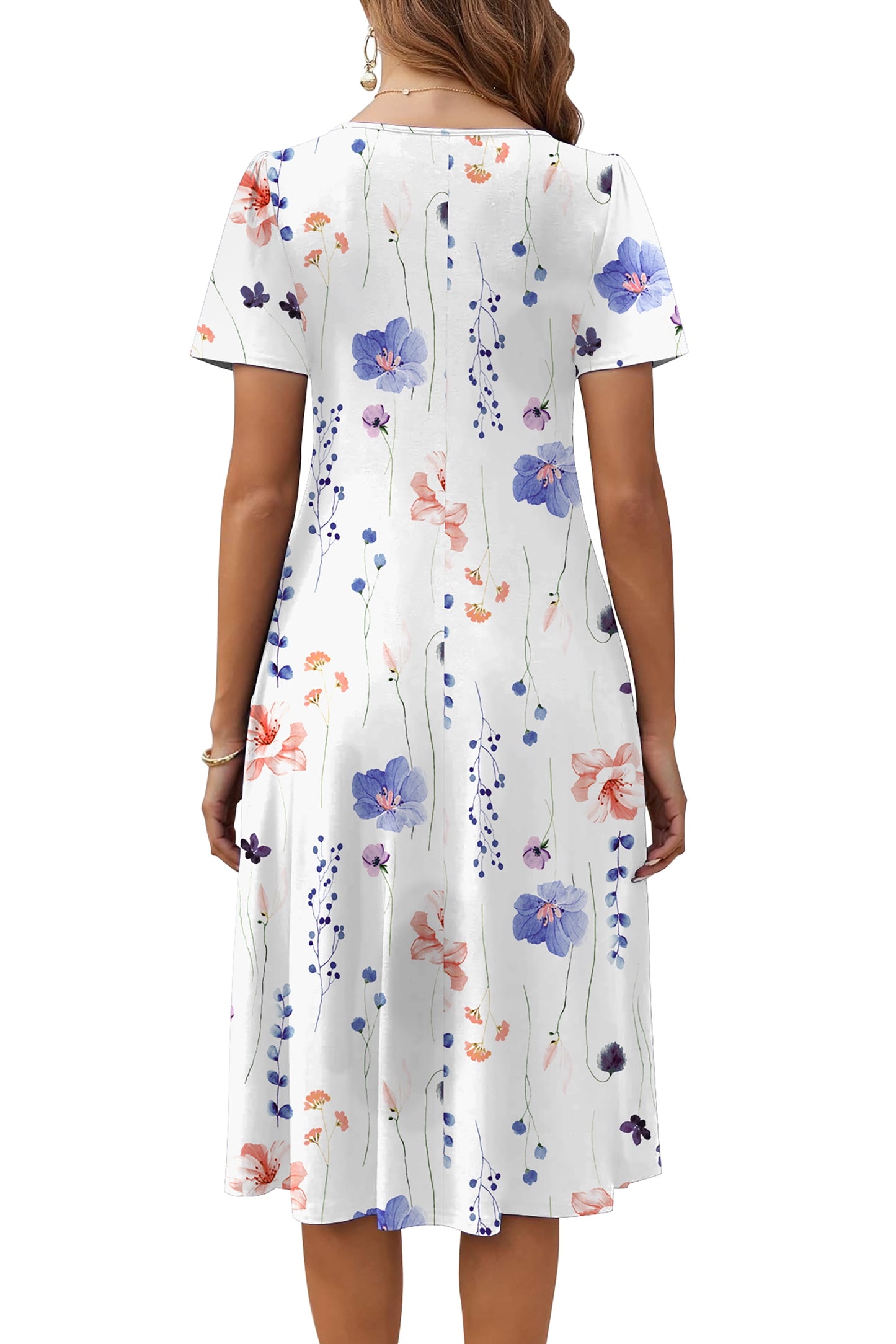 Summer Dresses for Women Casual Short Sleeve Pleated Dress Flowy Floral Dress with Pockets Flare Midi Sundress