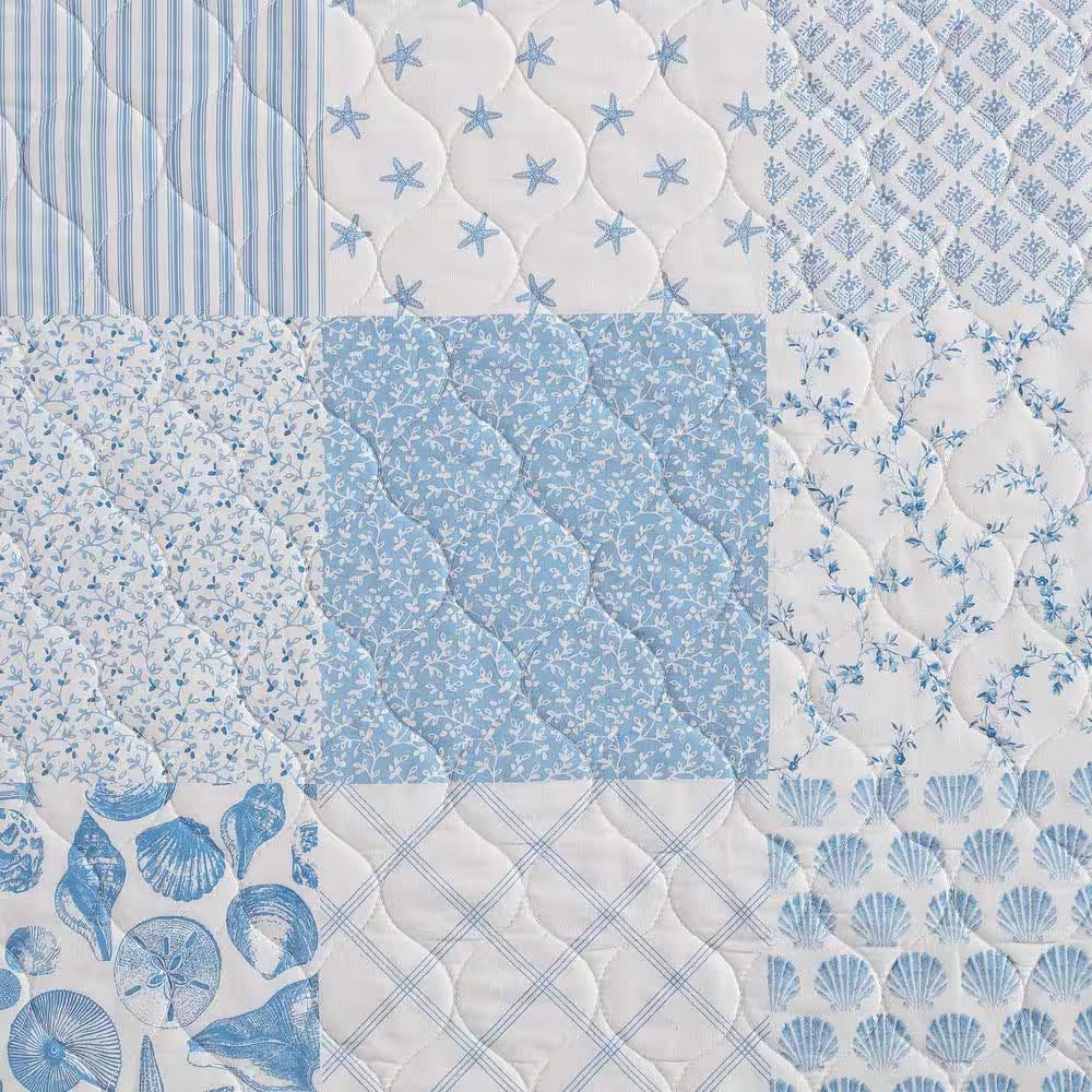 Colleen'S Coastal Patchwork 2-Piece Blue 100% Cotton Twin Quilt Set