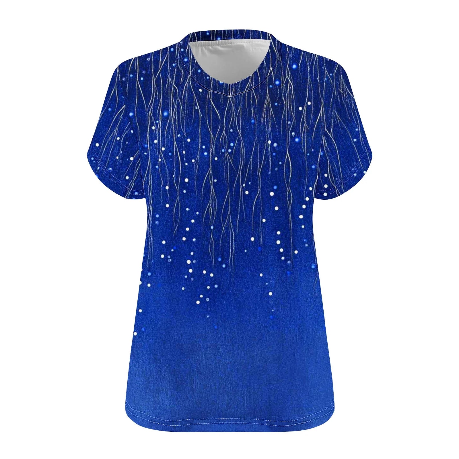 Womens plus Size Tops Short Sleeve V-Neck Loose Fit Blouses for Women Summer Fashion Gradient Print Casual Shirts Navy